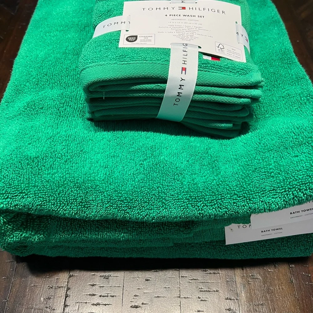 Tommy Hilfiger Green Cotton Bath Towel 6 Piece Set